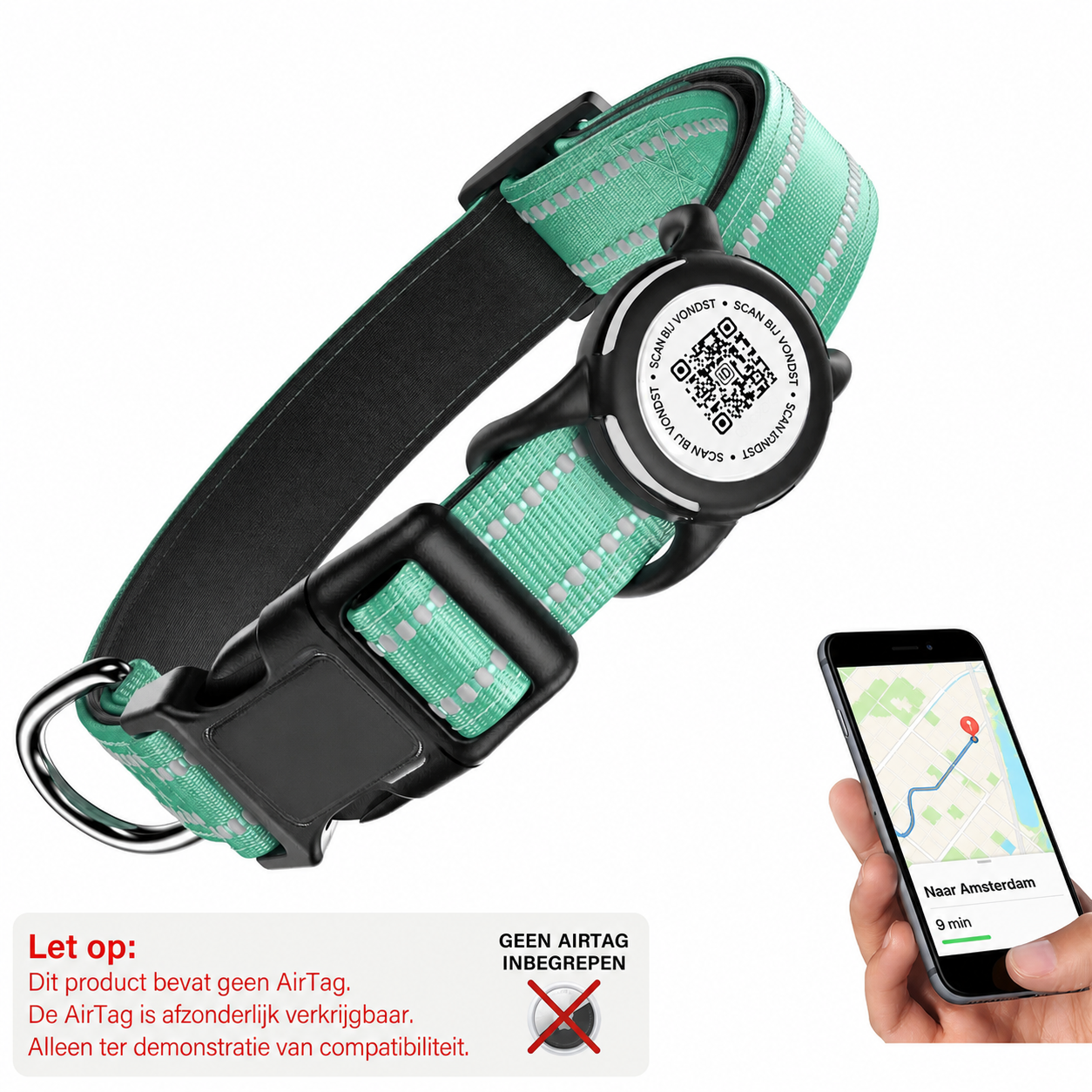 Nederlandse productwaarschuwing voor mintgroene Wavi QR-hondenhalsband - Hebbr