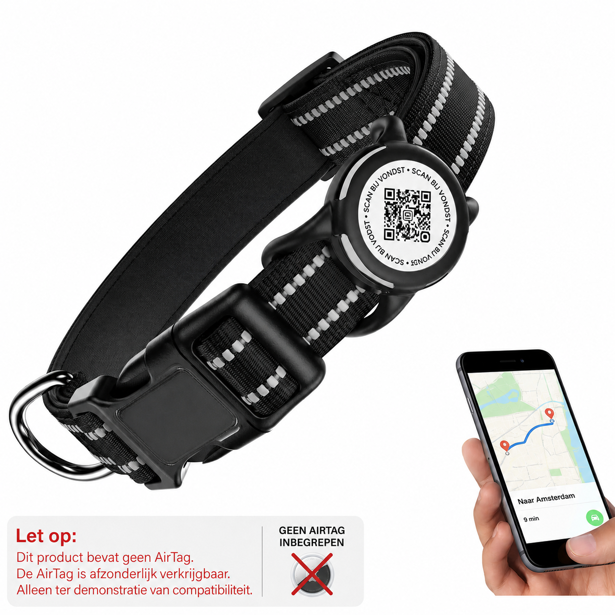 Nederlandse productwaarschuwing voor zwarte Wavi QR-hondenhalsband - Hebbr
