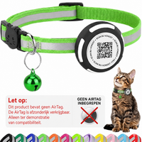 Nederlandse AirTag-waarschuwing voor groene Aero QR-kattenhalsband - Hebbr