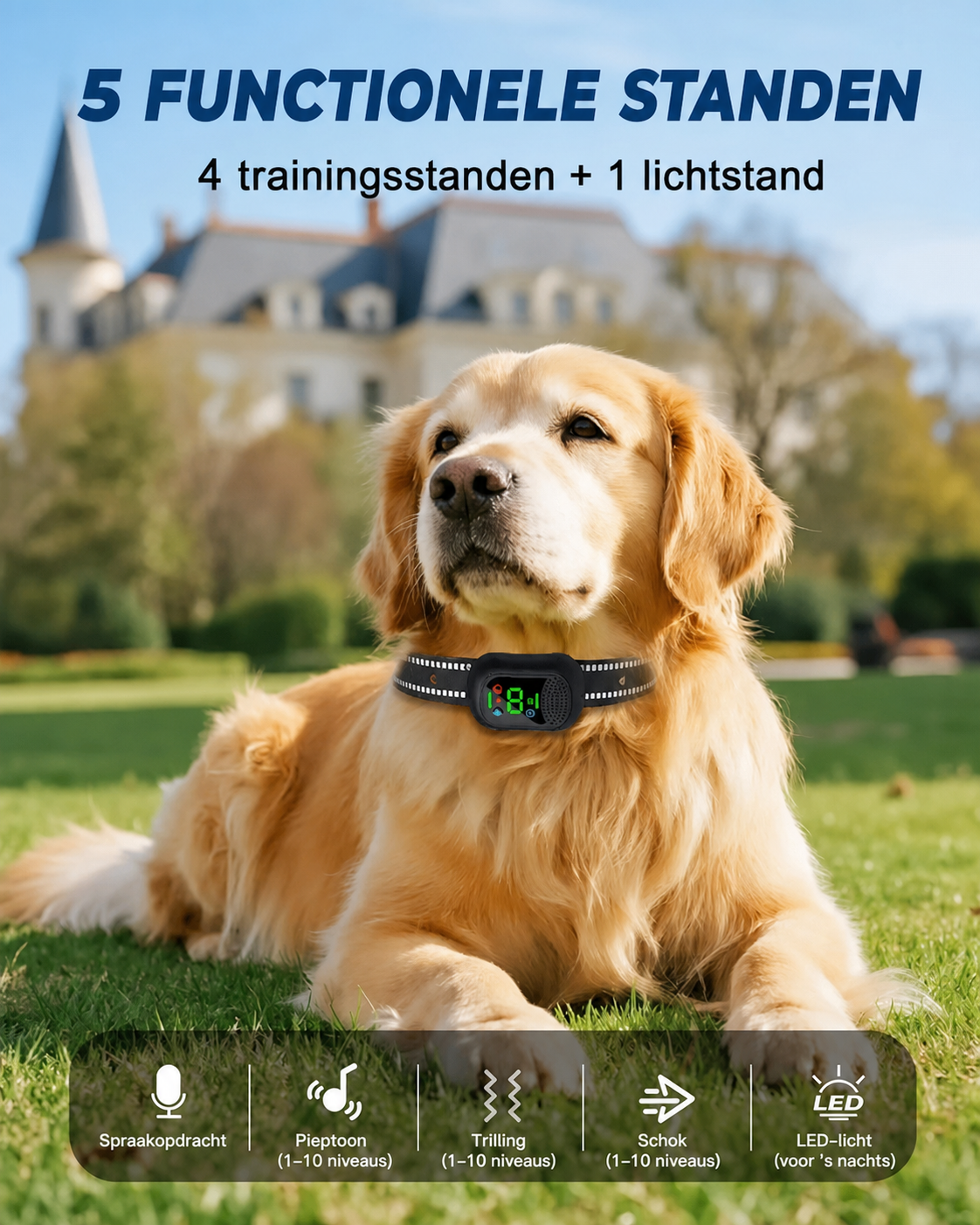 Nederlandse uitleg van de vijf standen van de Harko trainingshalsband - Hebbr