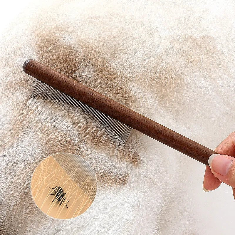 Vachtverzorgingskam voor katten - Roestvrij staal en houten handvat, ideaal tegen haarballen - Hebbr