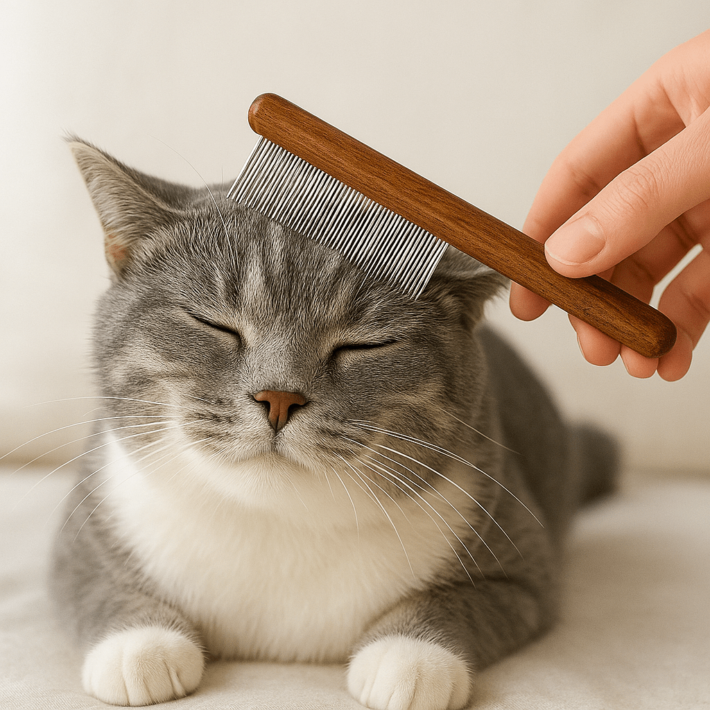 Vachtverzorgingskam voor katten - Roestvrij staal en houten handvat, ideaal tegen haarballen - Hebbr