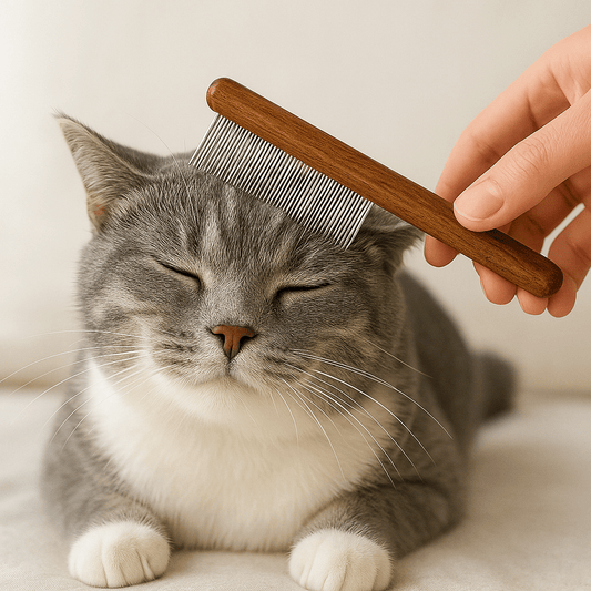 Vachtverzorgingskam voor katten - Roestvrij staal en houten handvat, ideaal tegen haarballen - Hebbr