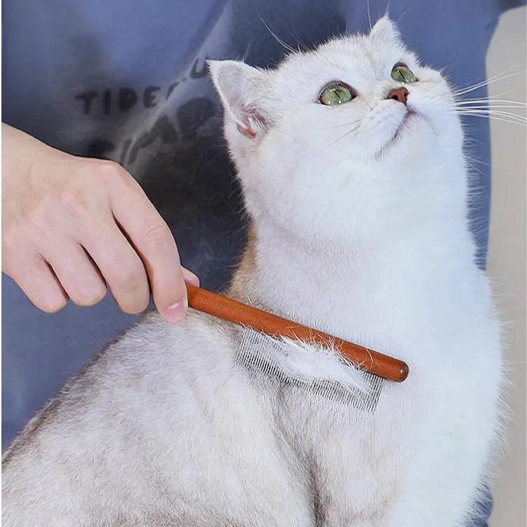 Vachtverzorgingskam voor katten - Roestvrij staal en houten handvat, ideaal tegen haarballen - Hebbr