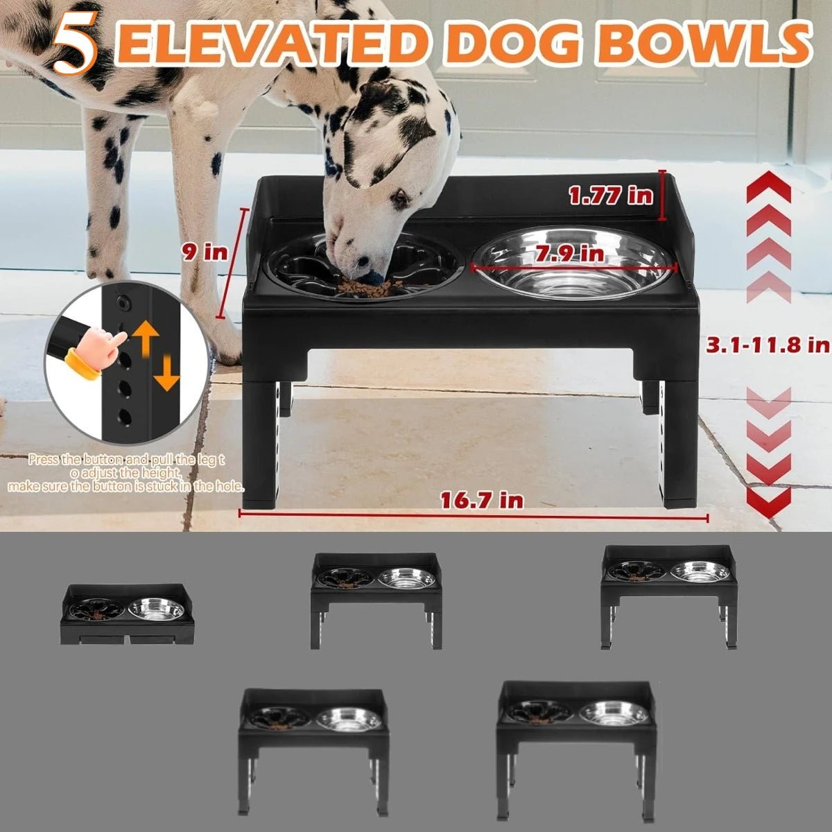 Verstelbare Hondenvoerbak met Standaard en Anti - Slip Ontwerp - Ideaal voor Middelgrote en Grote Honden - Hebbr