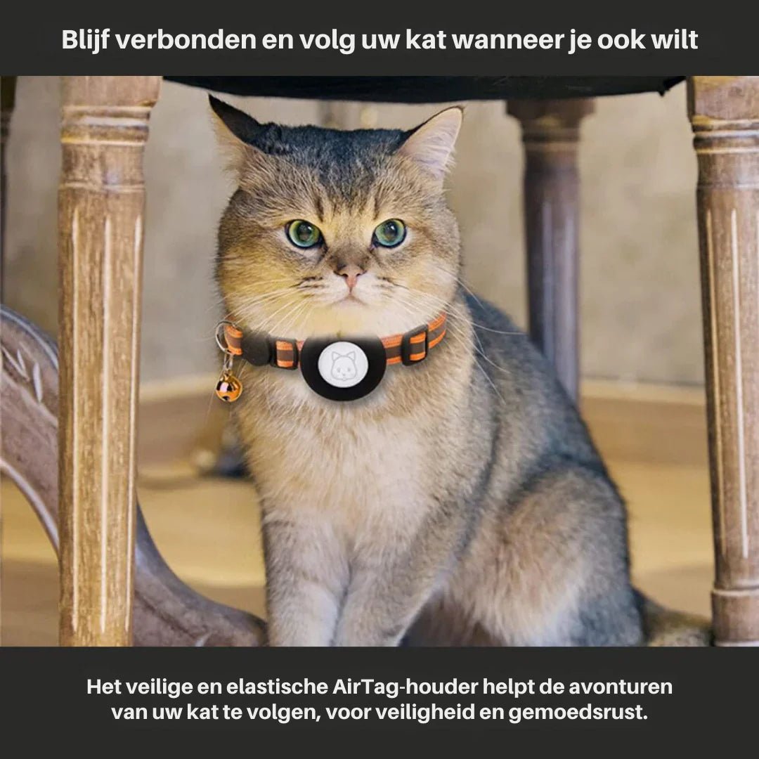 Verstelbare Kattenhalsband met AirTag Locatietracking - Weerbestendig en Reflecterend, 22 - 32 cm - Hebbr