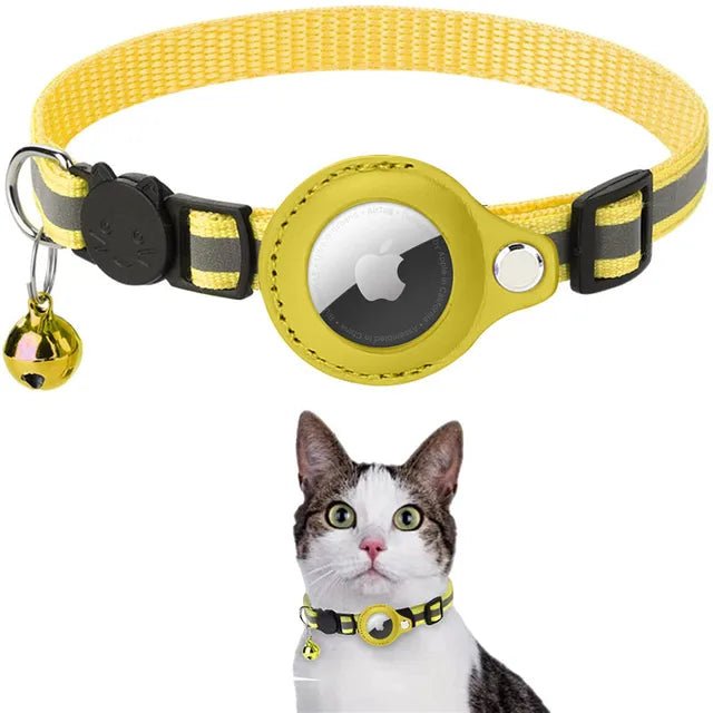 Verstelbare Kattenhalsband met AirTag Locatietracking - Weerbestendig en Reflecterend, 22 - 32 cm - Hebbr