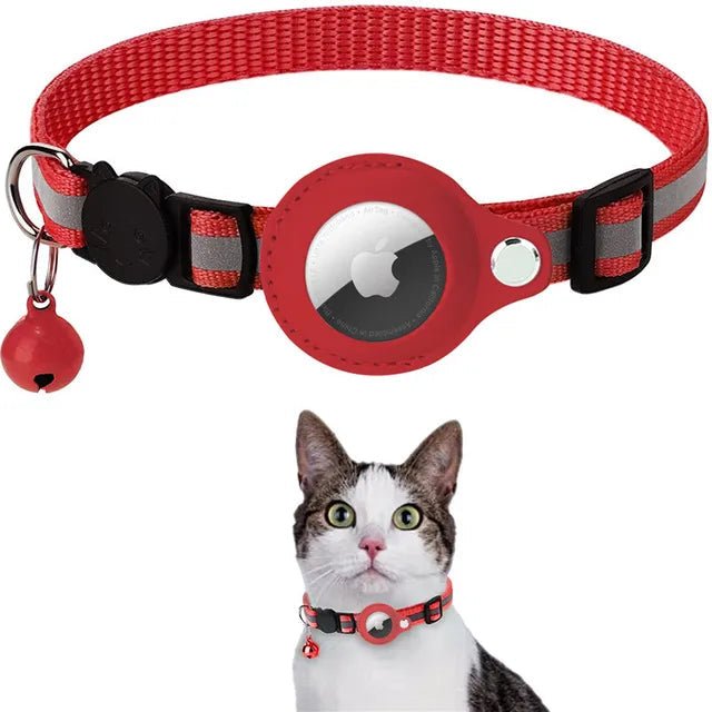 Verstelbare Kattenhalsband met AirTag Locatietracking - Weerbestendig en Reflecterend, 22 - 32 cm - Hebbr