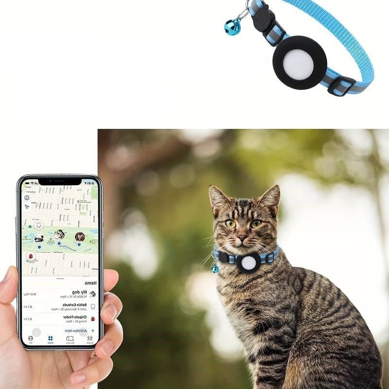 Verstelbare Kattenhalsband met AirTag Technologie - Weerbestendig en Reflecterend, 22 - 32 cm - Hebbr
