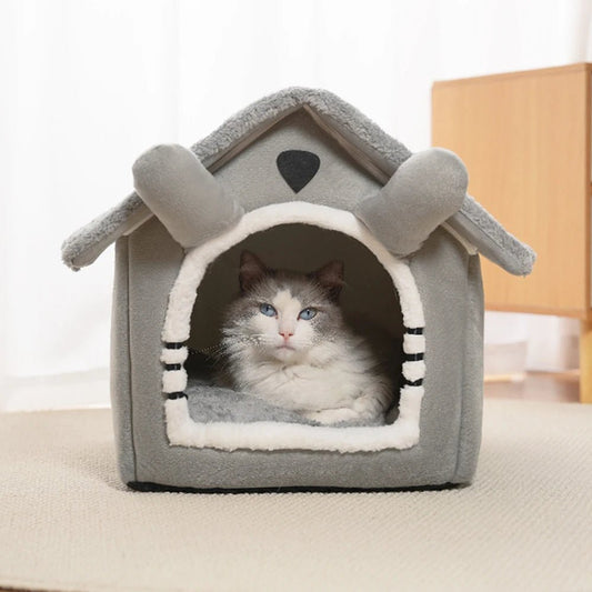Verwijderbaar Grijs Kattenhuisje Voor Binnen En Buiten - Opvouwbaar, Wasbaar, Vierseizoenen Design - Hebbr