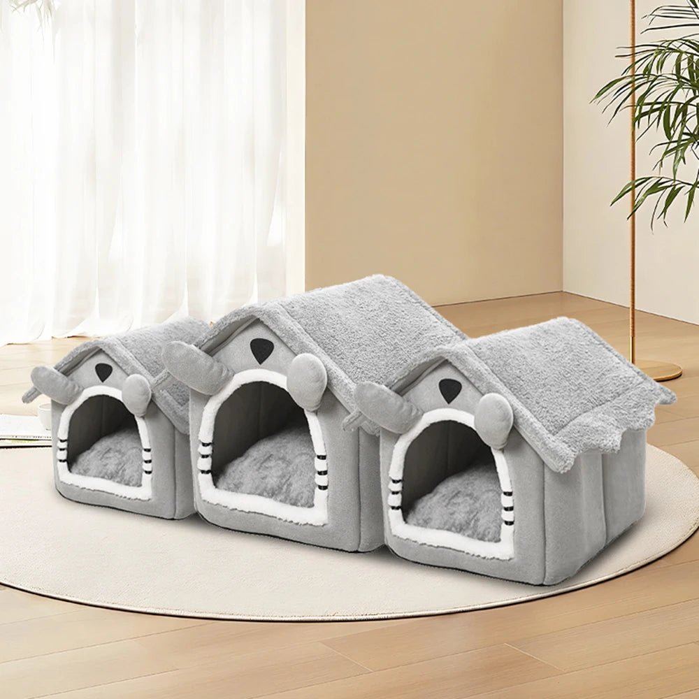 Verwijderbaar Grijs Kattenhuisje Voor Binnen En Buiten - Opvouwbaar, Wasbaar, Vierseizoenen Design - Hebbr