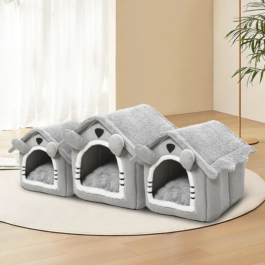 Verwijderbaar Grijs Kattenhuisje Voor Binnen En Buiten - Opvouwbaar, Wasbaar, Vierseizoenen Design - Hebbr