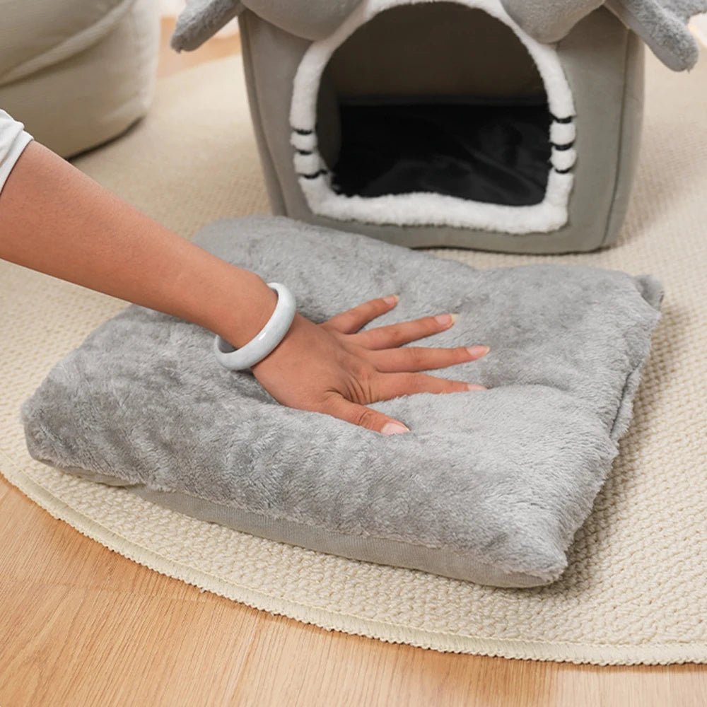Verwijderbaar Grijs Kattenhuisje Voor Binnen En Buiten - Opvouwbaar, Wasbaar, Vierseizoenen Design - Hebbr