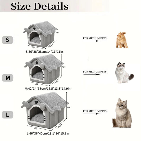 Verwijderbaar Grijs Kattenhuisje Voor Binnen En Buiten - Opvouwbaar, Wasbaar, Vierseizoenen Design - Hebbr