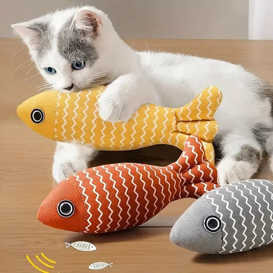 Visvormig kattenspeelgoed met kattenkruid - Zacht rustkussen en actief speelgoed voor katten - Hebbr
