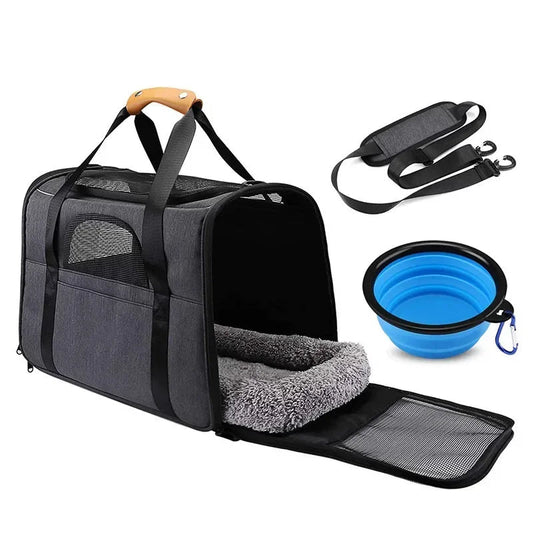 Vouwbare Draagtas voor Huisdieren - Ademend Nylon Oxford, Zwart en Paars, Geschikt voor Katten en Kleine Honden - Hebbr