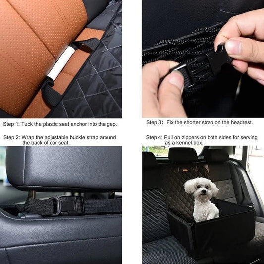 Waterdichte Honden Autostoelhoes 2 - in - 1 Hangmat voor Grote en Middelgrote Honden - Zwart Oxford Stof - Hebbr