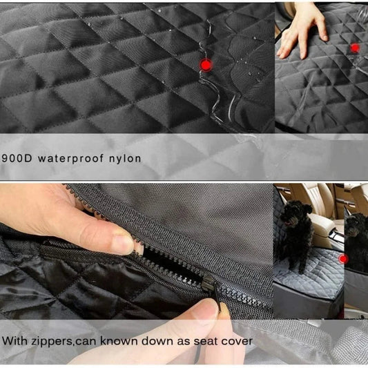 Waterdichte Honden Autostoelhoes 2 - in - 1 Hangmat voor Grote en Middelgrote Honden - Zwart Oxford Stof - Hebbr