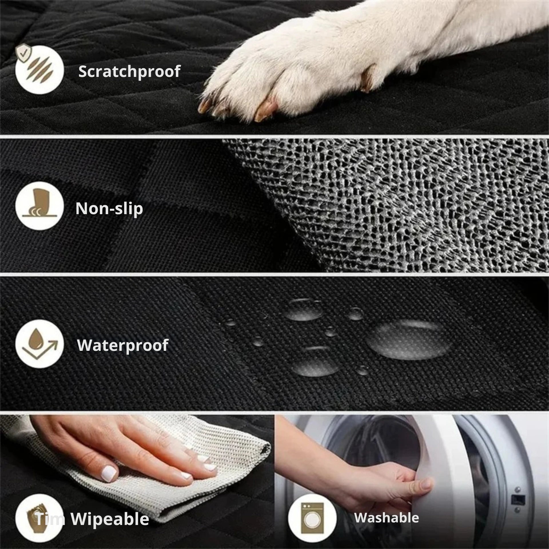 Waterdichte Honden Autostoelhoes, Gequilt, Antislip, Geschikt voor SUV's en Verhoogde Zitplaatsen - Zwart - Hebbr