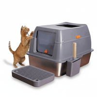 XXL RVS Kattenbak met Deksel - Grote Afsluitbare Litter Tray voor Katten tot 10 kg - Hebbr