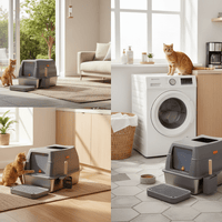 XXL RVS Kattenbak met Deksel - Grote Afsluitbare Litter Tray voor Katten tot 10 kg - Hebbr